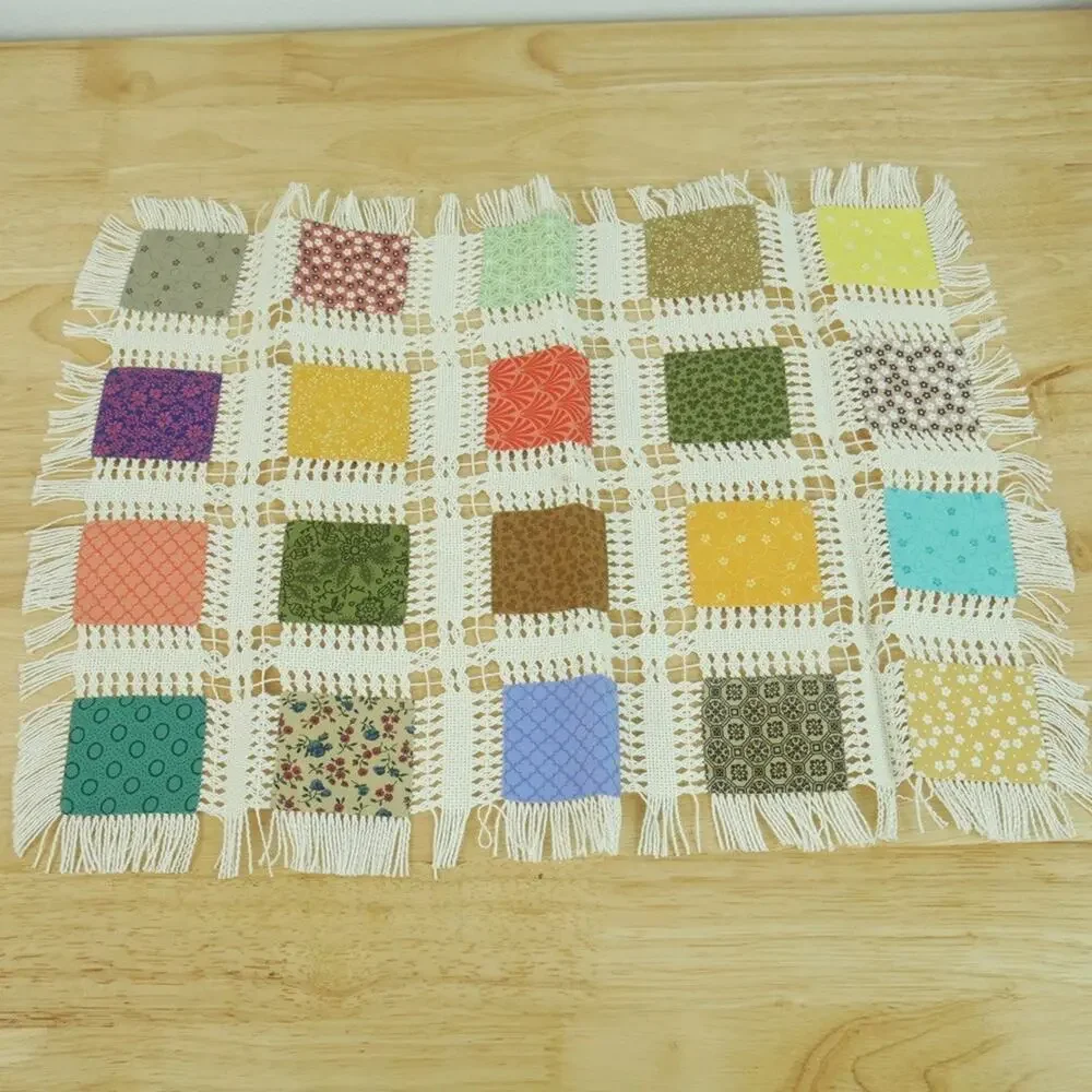 Vintage Handmade Placemat Set of 4 Multicolor Granny Cottage Patchwork‎ Country